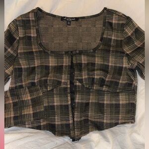 MIXED THREADS CROPPED LONG SLEEVE CORSET STYLE TOP